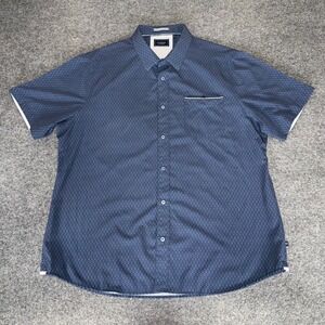 7Diamonds 4-Way Stretch Shirt Men XXL Navy Blue Geometric Short Sleeve Button Up